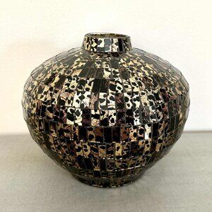 Black/Gold Animal Print Mosaic Glass Vase